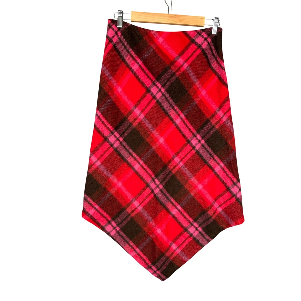 French Connection Handkerchief Hem Skirt Womens 6 Red‎ Plaid Wool Blend Academic - Picture 2 of 7